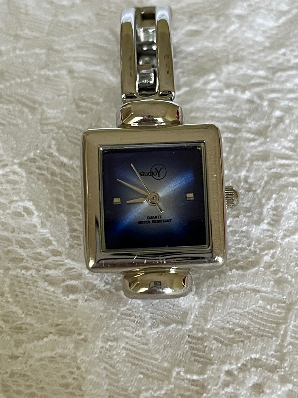 Studio Y Square Blue Gradient Dial Silver Bracelet Timepiece
